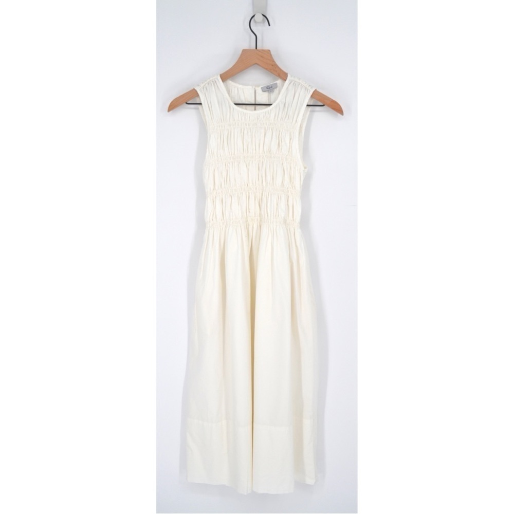 Rails Tilda Smocked Midi Dress Cotton Poplin Sleeveless in White Women's S - Picture 2 of 6